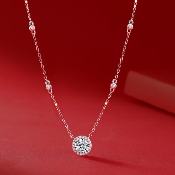 Jewelry - Certified 1ct. t.w. Moissanite Diamond Round Halo Chain Necklace NEW